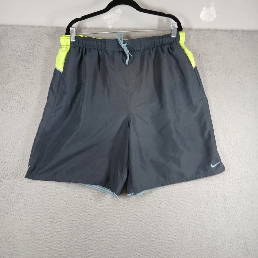 Nike Swim Trunks Board Shorts Lined Mesh Colorblock Size XXL Dark Grey‎